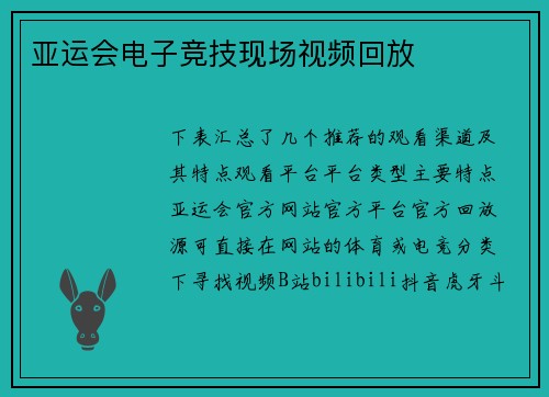 亚运会电子竞技现场视频回放